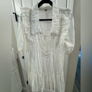 Free People White Long Sleeve Dress with Ruffles